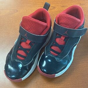 Air Jordan Kids Black and Red Sneakers Size 2 Youth